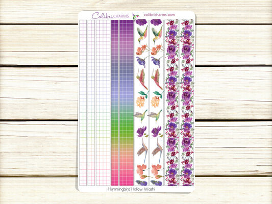Hummingbird Hollow Washi Strip Stickers | Birds | Summer Vacation | Purple Planner Stickers | Seasonal Planner Stickers
