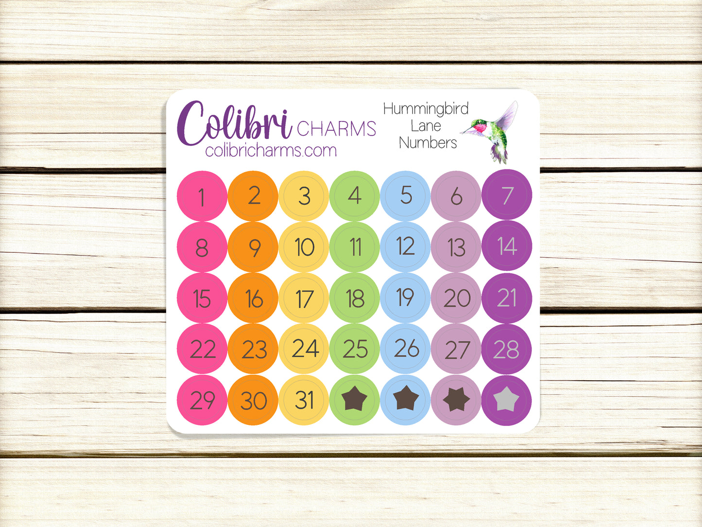 Hummingbird Lane Brushstroke Days of the Week Planner Stickers | Colorful Watercolor DOTW | Number Stickers | Date Dots