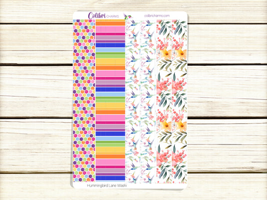 Hummingbird Lane Washi Strip Stickers | Floral Deco | Watercolor Planner Stickers | Seasonal Planner Stickers