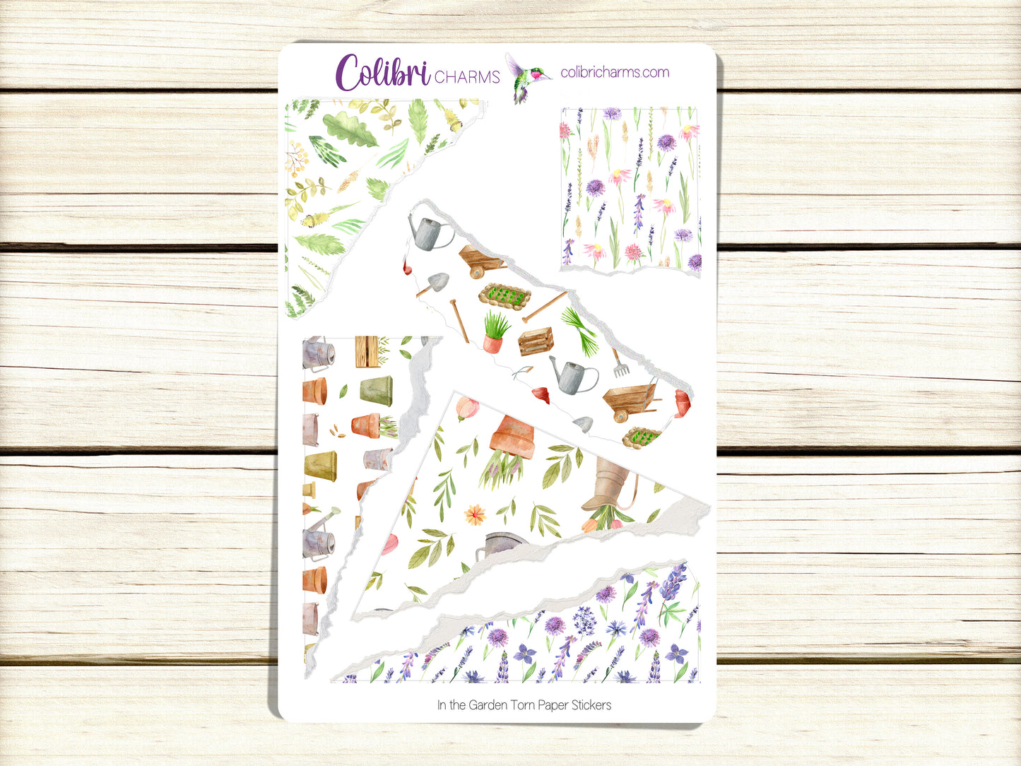 In the Garden Torn Paper Stickers, Gardening Deco Planner Stickers, Distressed Ripped Paper