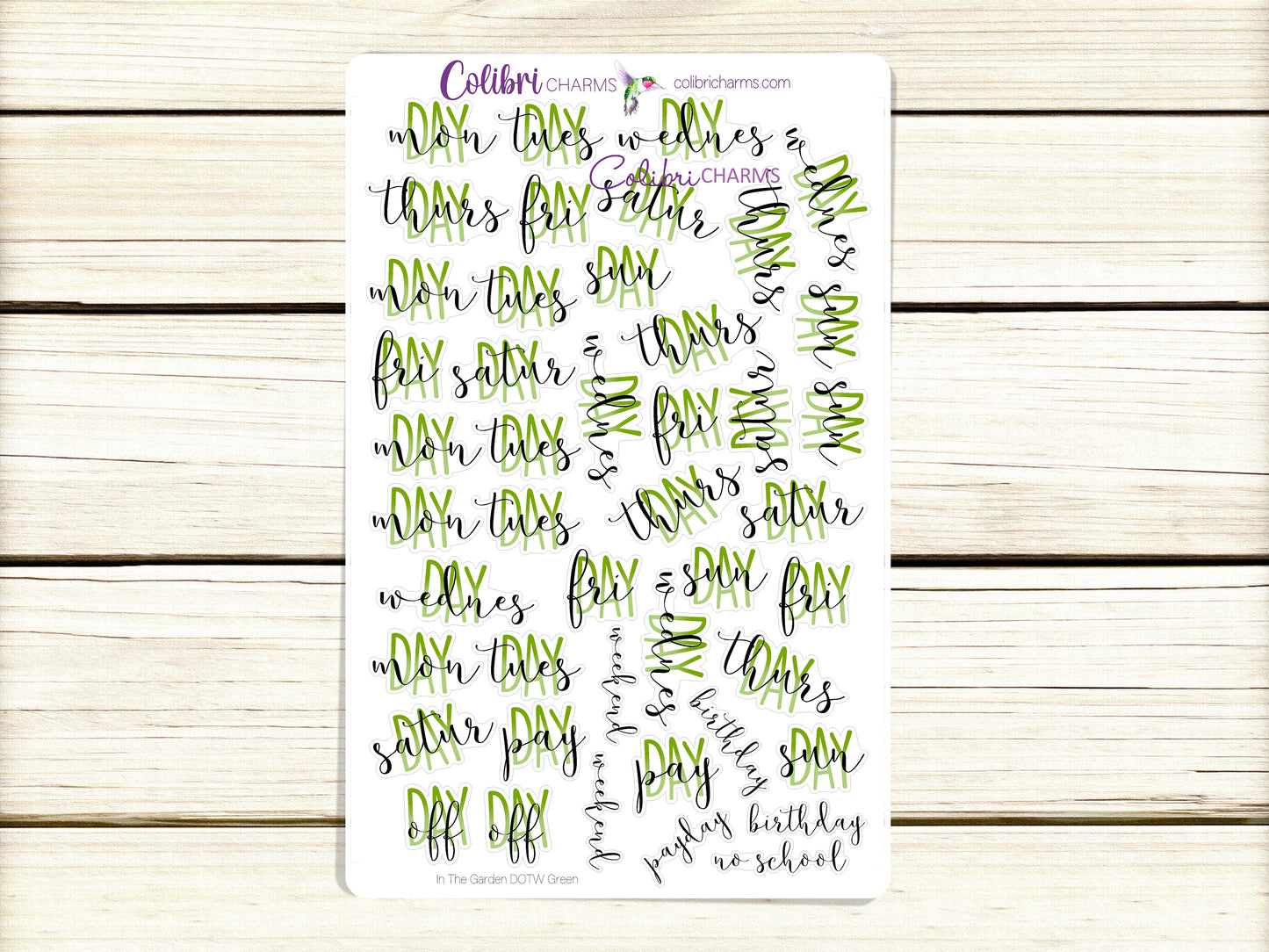 In the Garden Days of the Week Planner Stickers | Green DOTW Stickers | Pink and Purple Day Stickers | Seasonal Planner Stickers