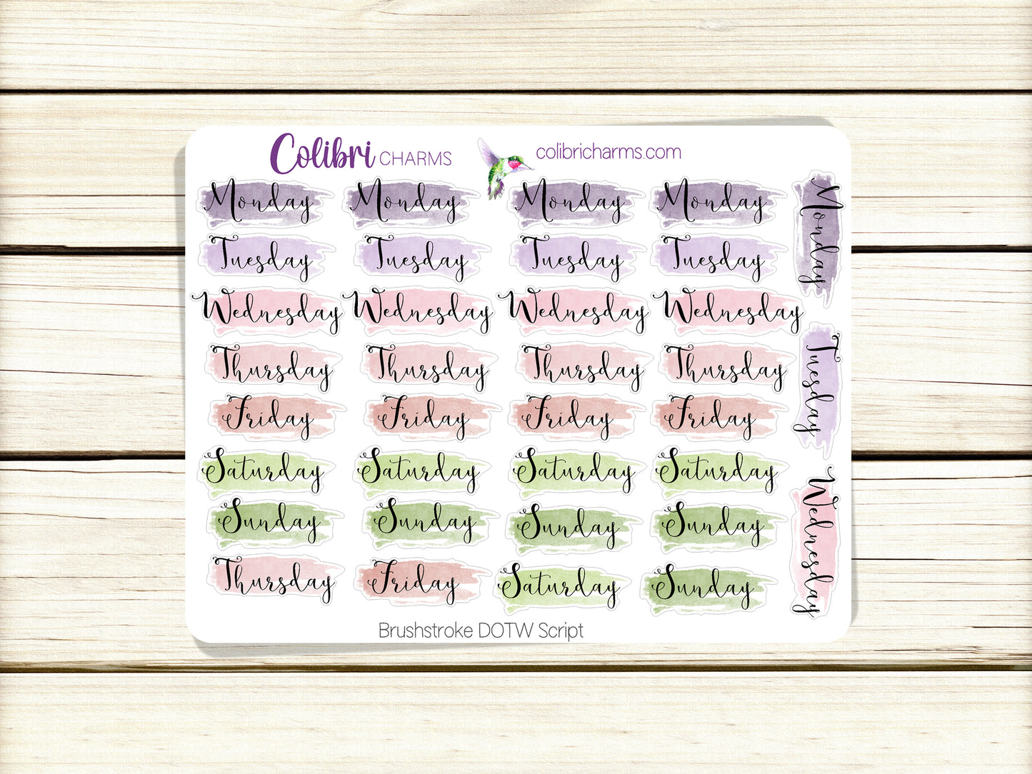 In the Garden Brushstroke Days of the Week Planner Stickers | Watercolor DOTW Stickers | Script Daily Stickers | Date Dots | Date Stickers