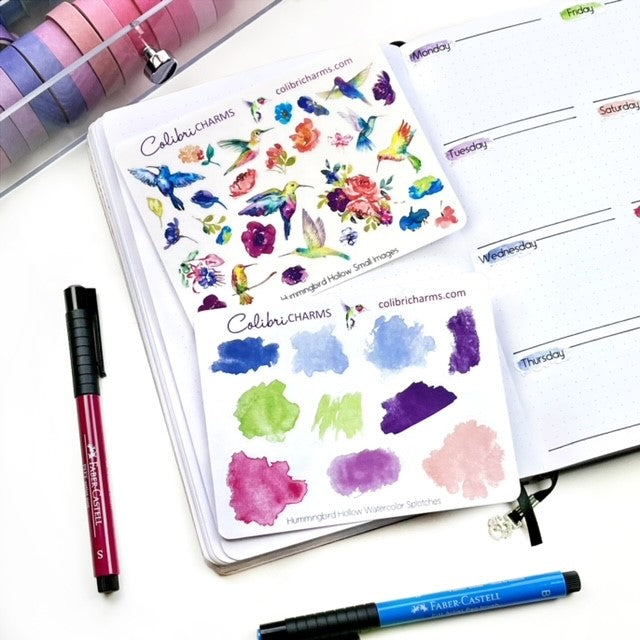 Hummingbird Hollow Watercolor Splotches Planner Stickers | Purple, Pink, Green, Peach Swatch Stickers | Seasonal Planner