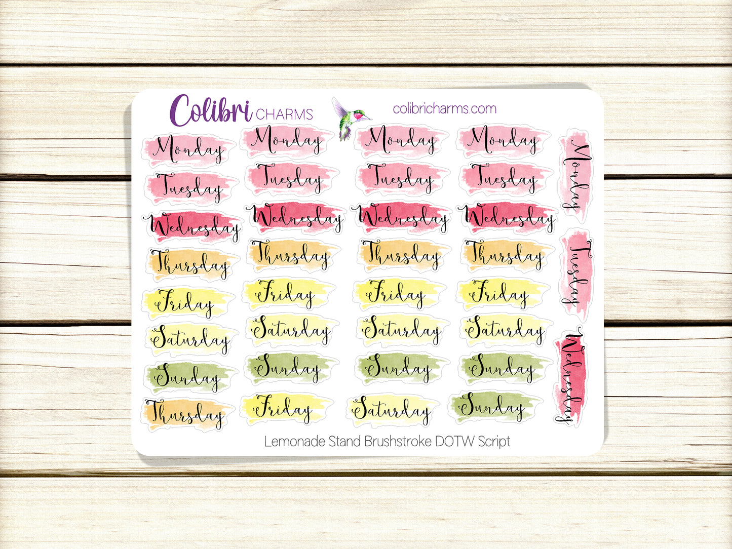 Lemonade Stand Brushstroke Days of the Week Planner Stickers | Colorful Watercolor DOTW | Number Stickers | Date Dots