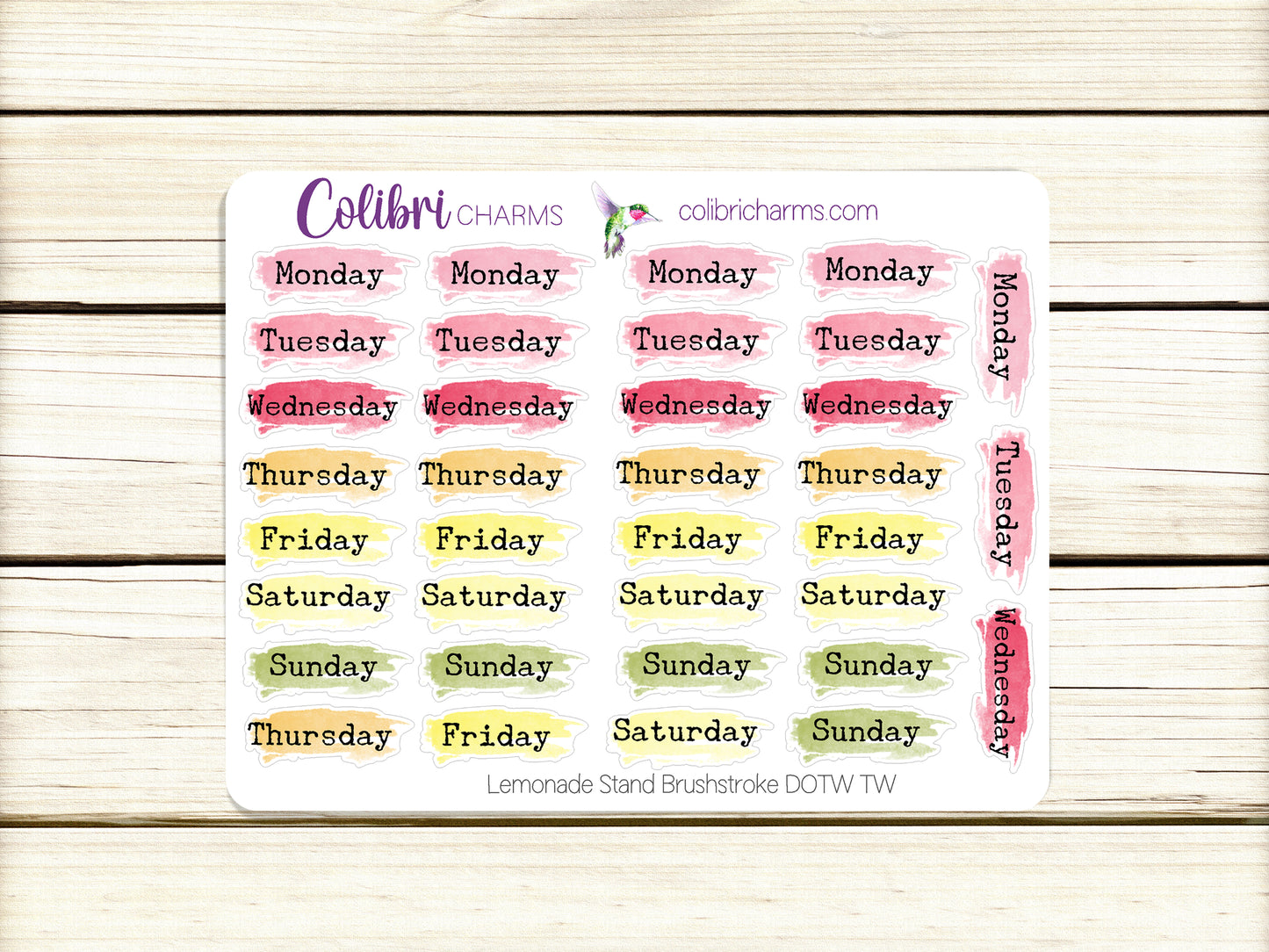 Lemonade Stand Brushstroke Days of the Week Planner Stickers | Colorful Watercolor DOTW | Number Stickers | Date Dots