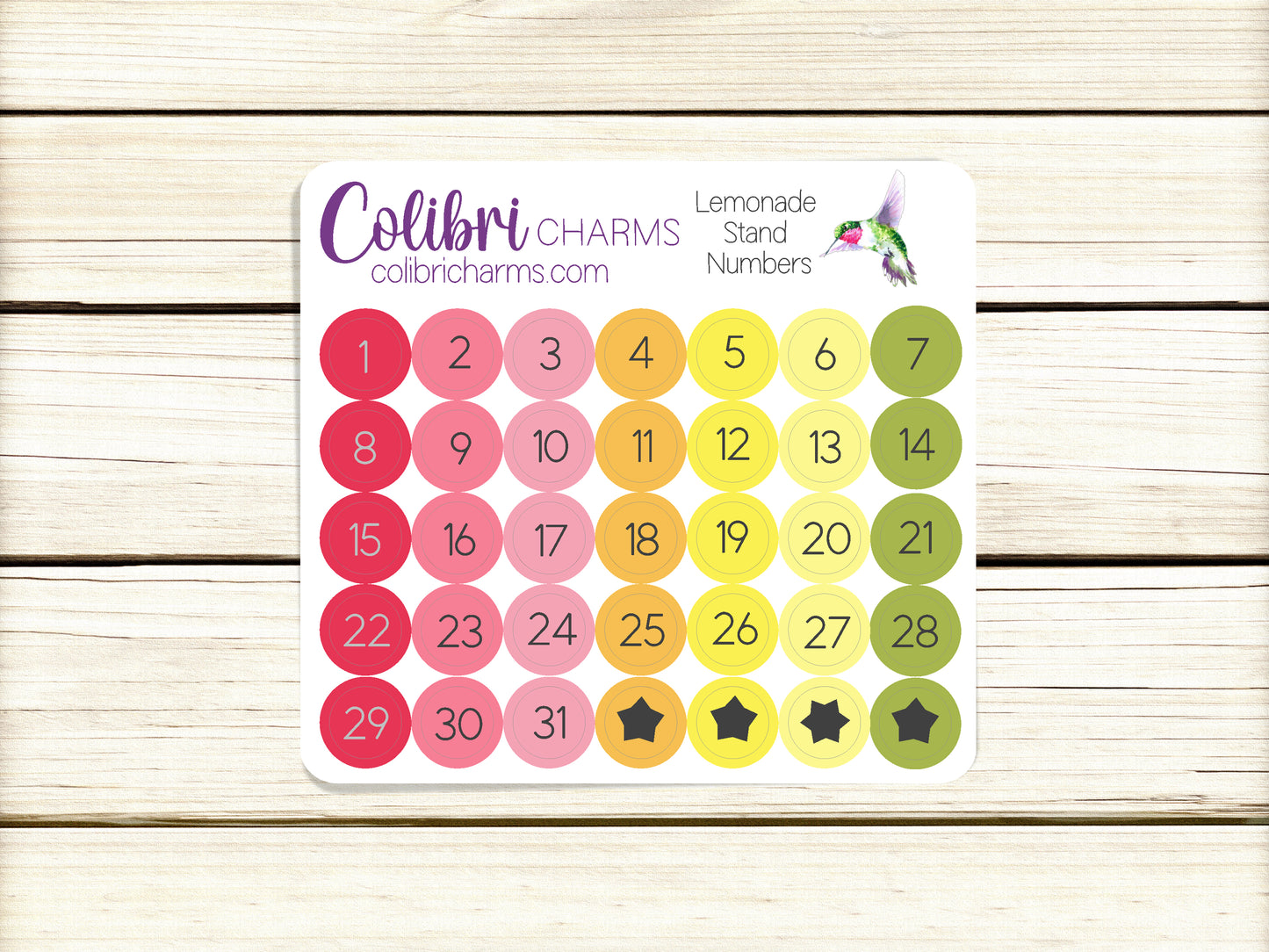 Lemonade Stand Brushstroke Days of the Week Planner Stickers | Colorful Watercolor DOTW | Number Stickers | Date Dots