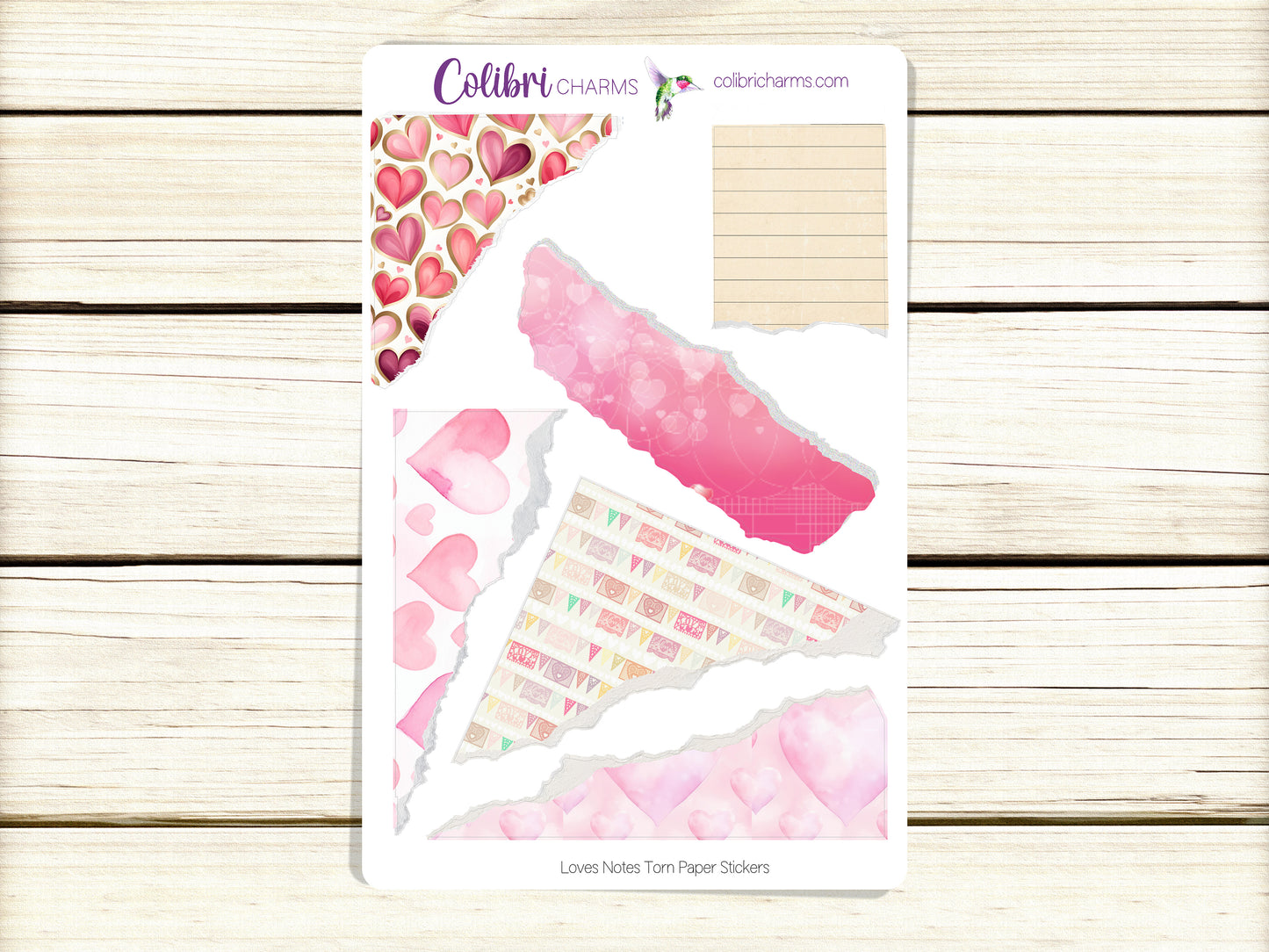 Love Notes Torn Paper Stickers, Valentine's Day Deco Planner Stickers, Distressed Ripped Paper