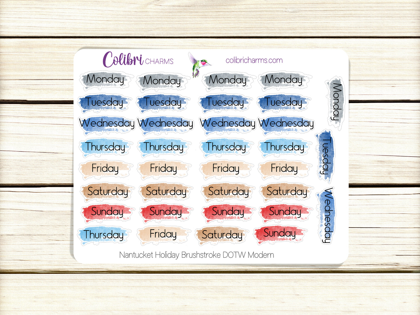 Nantucket Holiday Brushstroke Days of the Week Planner Stickers | Independence Day Watercolor DOTW | Number Stickers | Date Dots