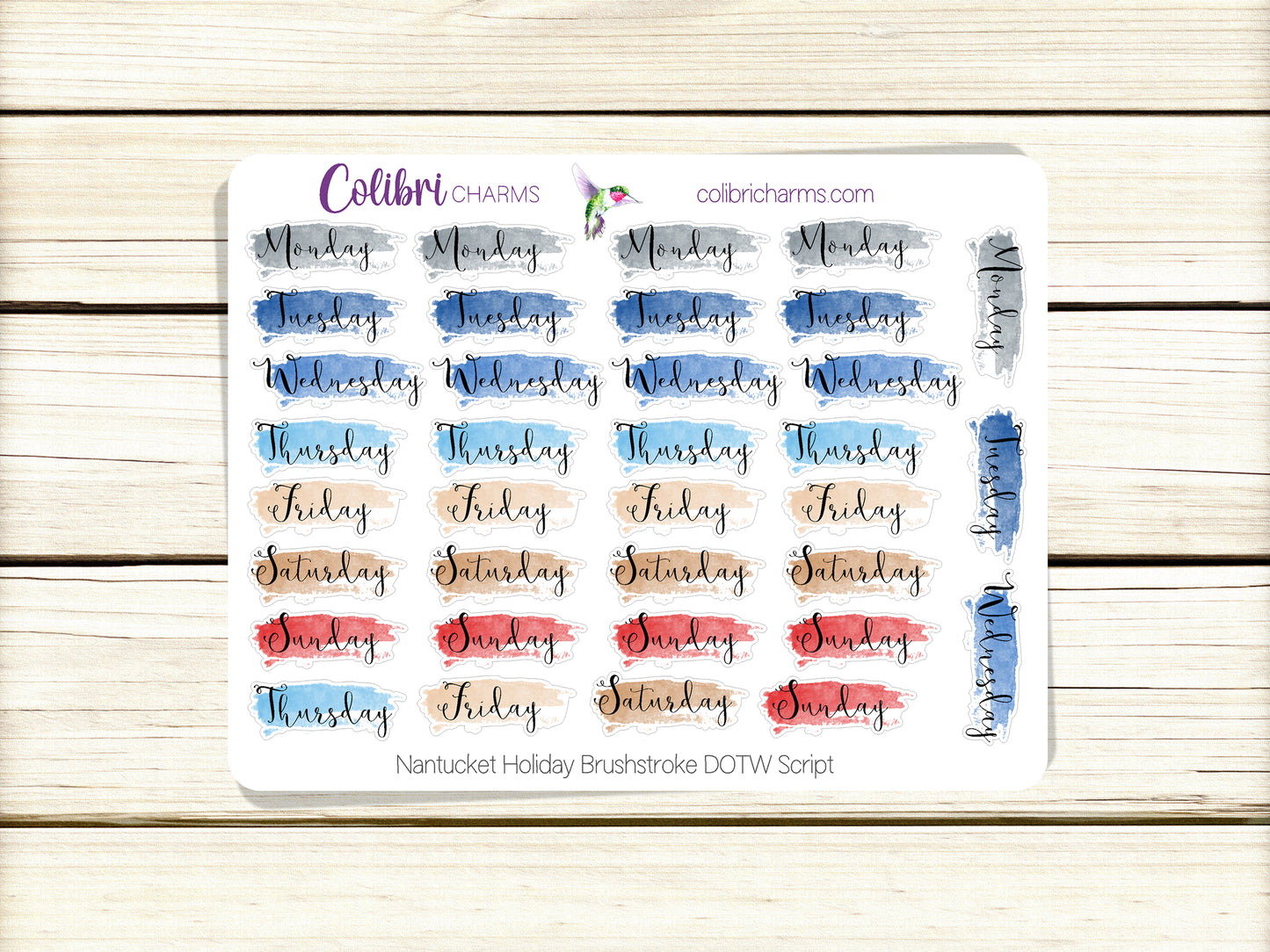 Nantucket Holiday Brushstroke Days of the Week Planner Stickers | Independence Day Watercolor DOTW | Number Stickers | Date Dots
