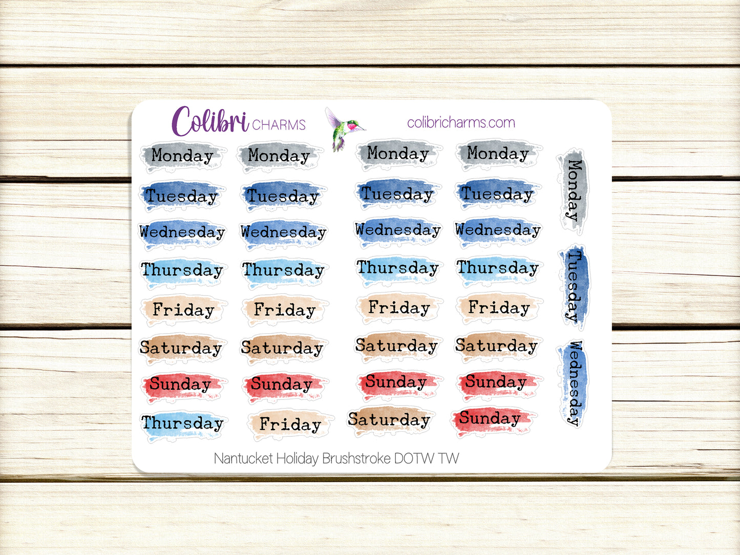 Nantucket Holiday Brushstroke Days of the Week Planner Stickers | Independence Day Watercolor DOTW | Number Stickers | Date Dots