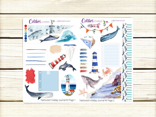 Nantucket Holiday Journal Kit, Planner  Stickers, Summer Journaling, Beach Bujo Kit, Seasonal Planner Stickers
