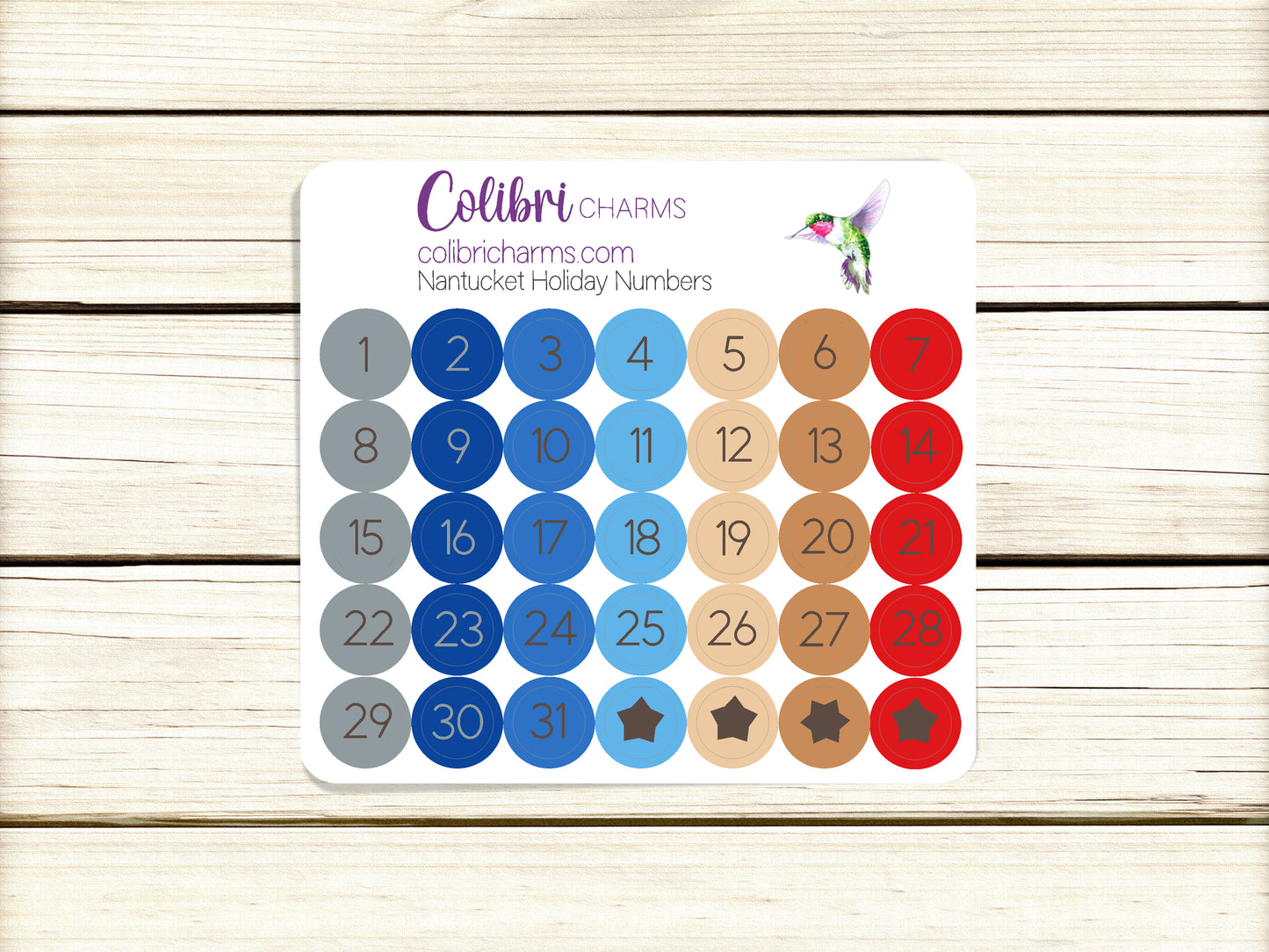 Nantucket Holiday Brushstroke Days of the Week Planner Stickers | Independence Day Watercolor DOTW | Number Stickers | Date Dots