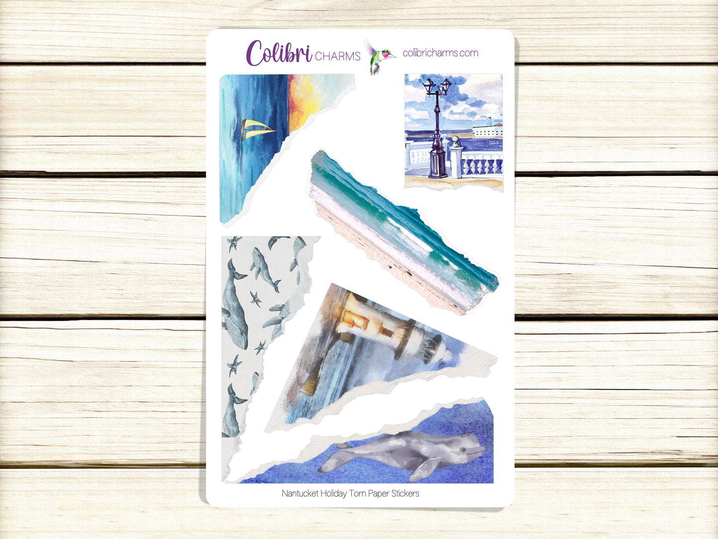 Nantucket Holiday Torn Paper Stickers | Summer Vacation | Seaside Planner Stickers | Seasonal Planner Stickers | Ripped Paper