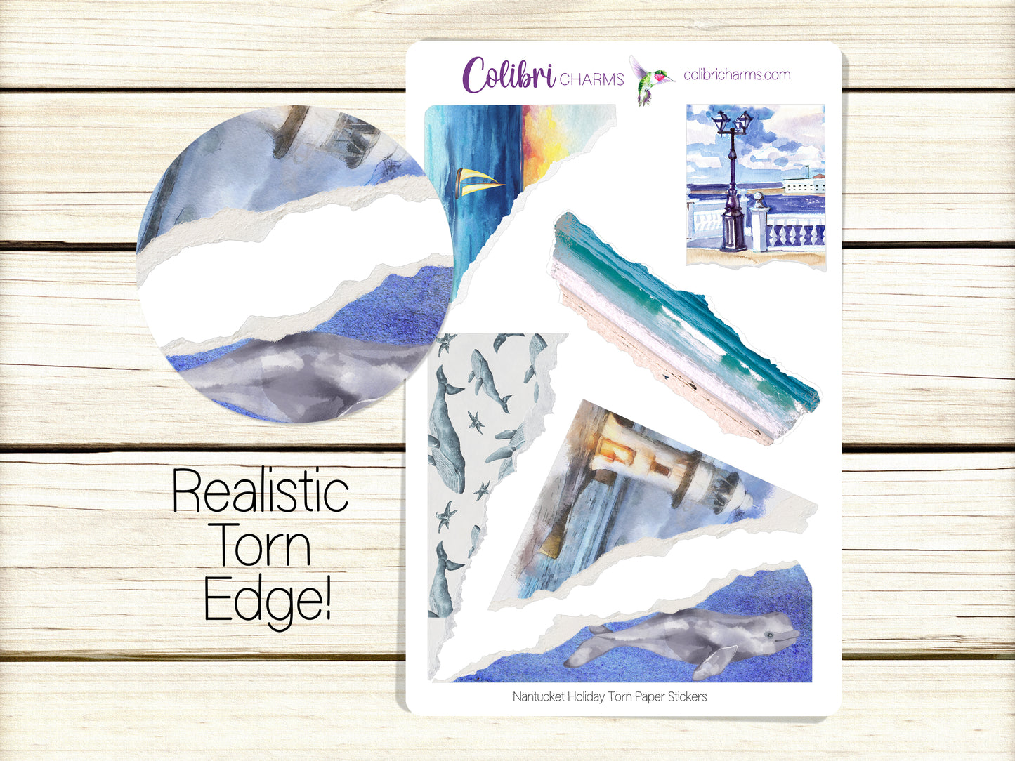 Nantucket Holiday Torn Paper Stickers | Summer Vacation | Seaside Planner Stickers | Seasonal Planner Stickers | Ripped Paper