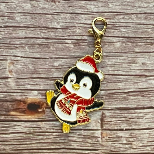 Penguin Scarf Charm | Holiday Planner Clip | Christmas Stitch Marker | Winter Bookmark