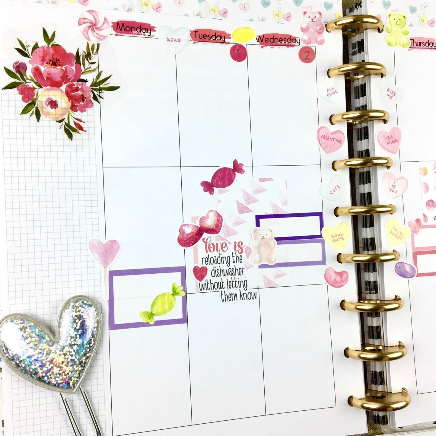 Holographic Heart Clip: Pink or Silver Planner Decoration