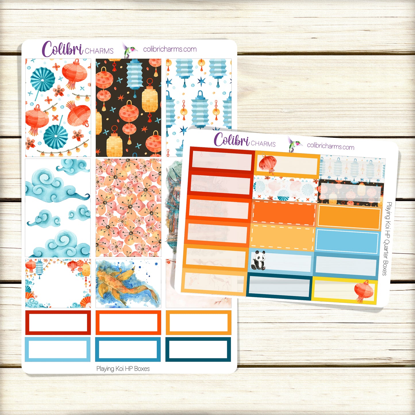Playing Koi Box Planner Stickers | Chinoiserie Stickers | Chinese Lantern Stickers | Happy Planner Stickers | EC Stickers