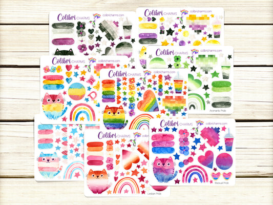 Gay Pride Planner Stickers | Rainbow Deco Stickers | Bi Lesbian Pan NB Deco | Ace Aro Trans Planner Sticker Kit | Pride Month Planner Stickers