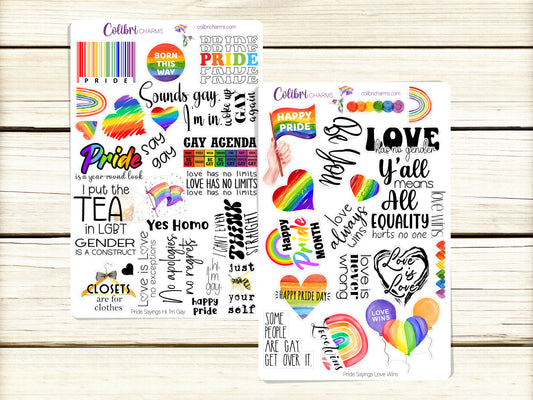 Gay Pride Planner Stickers | LGBTQ+ Quote Stickers | Love Wins | Pride Month Planner Sticker Kit | Love Is Love Planner Stickers