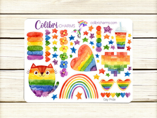 Gay Pride Planner Stickers | Rainbow Deco Stickers | Bi Lesbian Pan NB Deco | Ace Aro Trans Planner Sticker Kit | Pride Month Planner Stickers