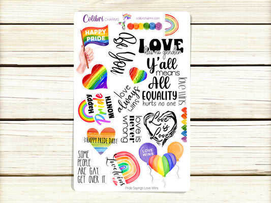 Gay Pride Planner Stickers | LGBTQ+ Quote Stickers | Love Wins | Pride Month Planner Sticker Kit | Love Is Love Planner Stickers