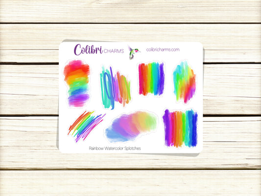 Rainbow Watercolor Splotches Planner Stickers | LGBTQ+ Paint Swatch Stickers | Gay Pride Journal | Bujo | TN