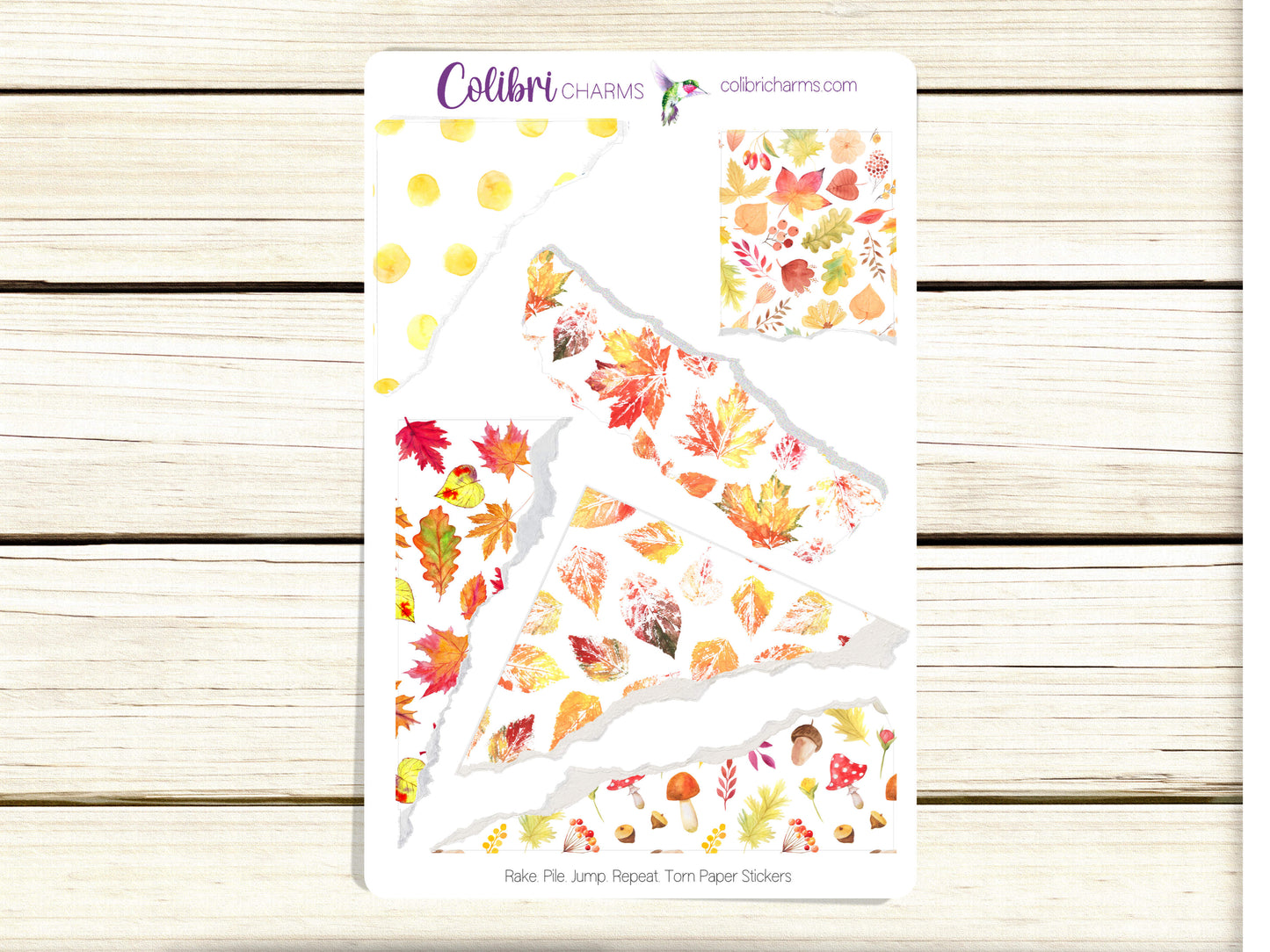Rake. Pile. Jump. Repeat.  Torn Paper Stickers, Autumn Deco Planner Stickers, Distressed Ripped Paper