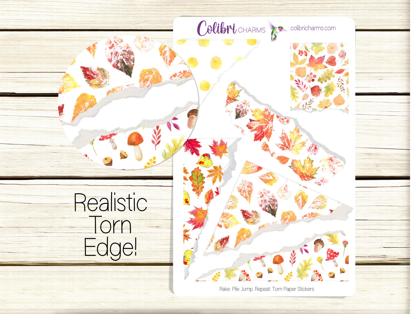 Rake. Pile. Jump. Repeat.  Torn Paper Stickers, Autumn Deco Planner Stickers, Distressed Ripped Paper