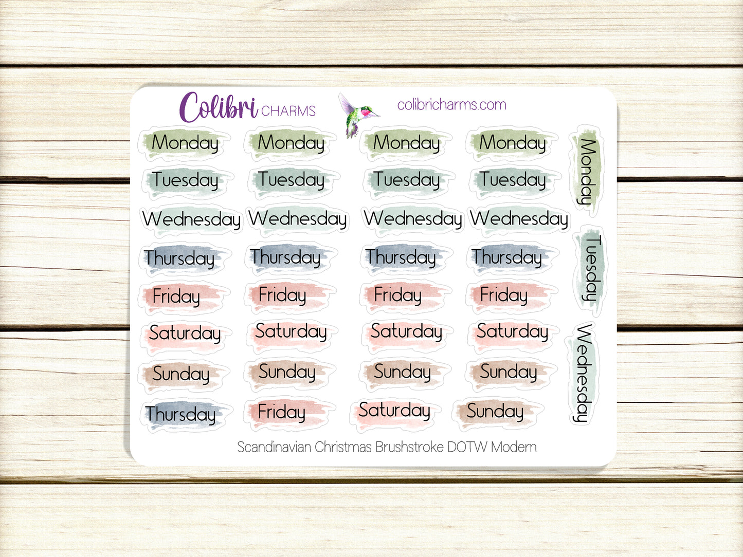 Scandinavian Christmas Brushstroke Days of the Week Planner Stickers, Colorful Watercolor DOTW, Number Stickers, Date Dots