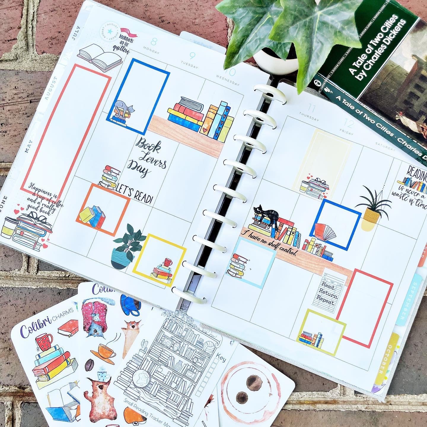 Books & Beans Planner Stickers | Reading Stickers | Coffee and Cats Planner Sticker Kit | Seasonal Planner Stickers