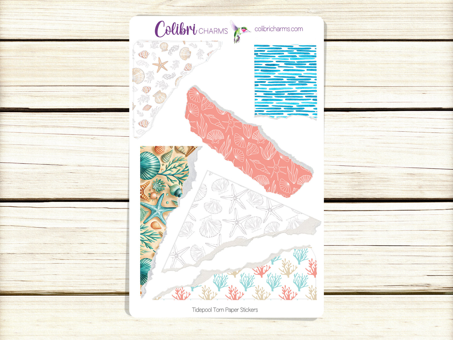 Tidepool Torn Paper Stickers, Beachcomber Deco Planner Stickers, Distressed Ripped Paper