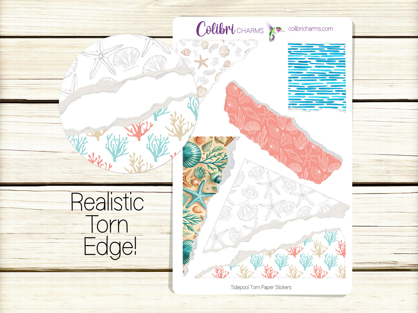 Tidepool Torn Paper Stickers, Beachcomber Deco Planner Stickers, Distressed Ripped Paper