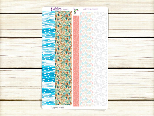 Tidepool Washi Strip Stickers, Beach Deco, Seaside Planner Stickers, Seasonal Planner Stickers