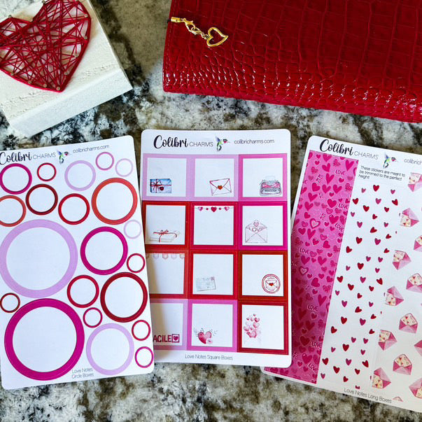 Love Notes Box Planner Stickers, Valentine Happy Planner Stickers, Seasonal Planner, Functional Planning