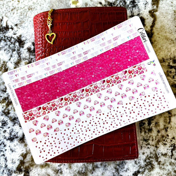 Love Notes Washi Strip Stickers, Valentine's Day Deco, Romantic Letters Planner Stickers, Seasonal Planner Stickers
