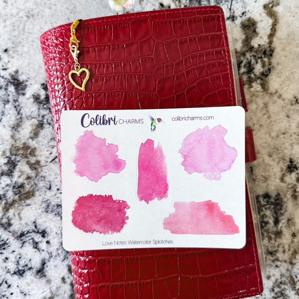 Love Notes Watercolor Splotches Planner Stickers, Pink Paint Swatch Stickers, Valentine Planner