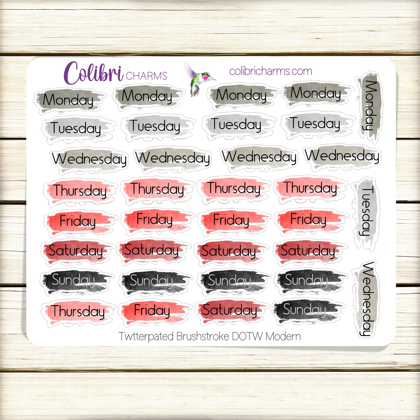 Twitterpated Brushstroke Days of the Week Planner Stickers | Colorful Valentine Watercolor DOTW | Number Stickers | Date Dots