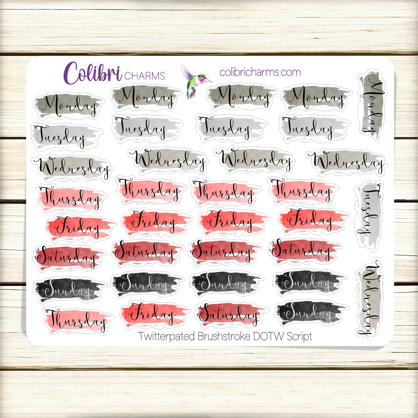 Twitterpated Brushstroke Days of the Week Planner Stickers | Colorful Valentine Watercolor DOTW | Number Stickers | Date Dots