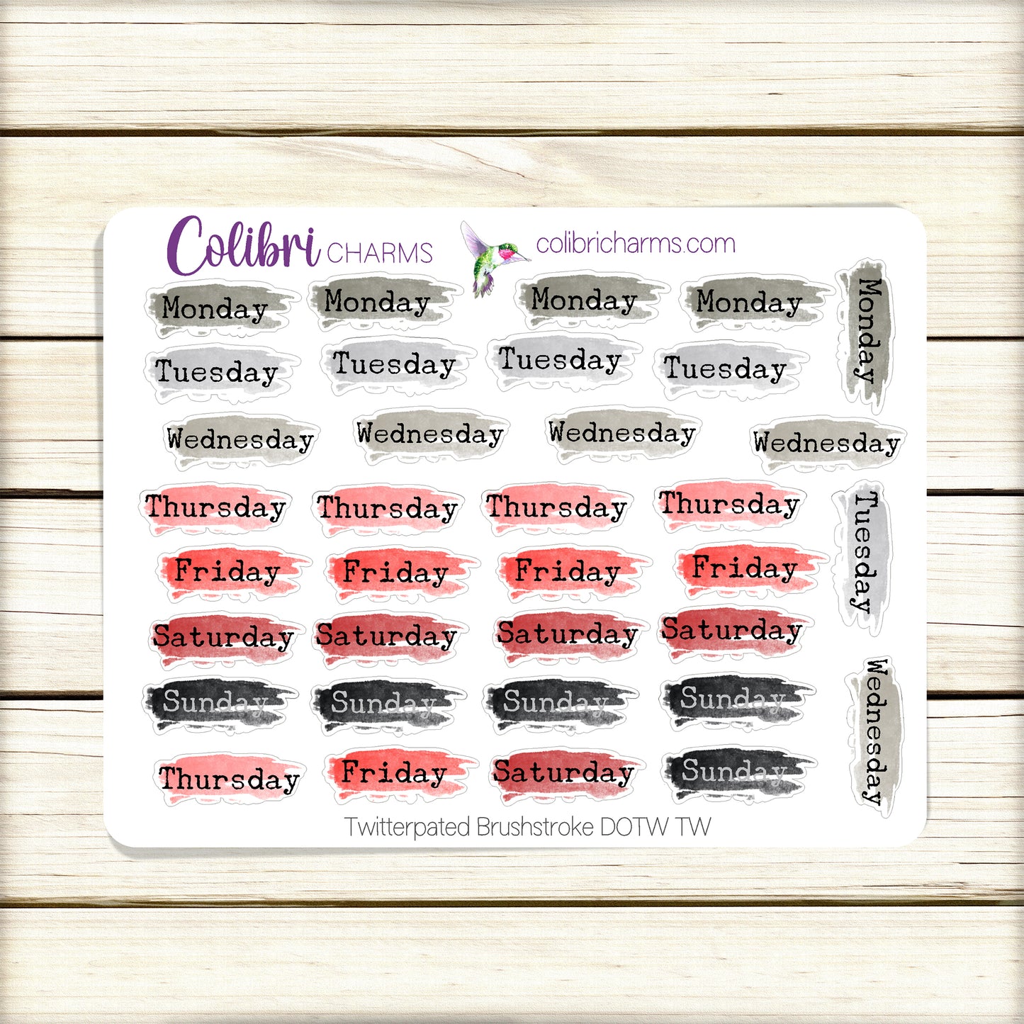 Twitterpated Brushstroke Days of the Week Planner Stickers | Colorful Valentine Watercolor DOTW | Number Stickers | Date Dots