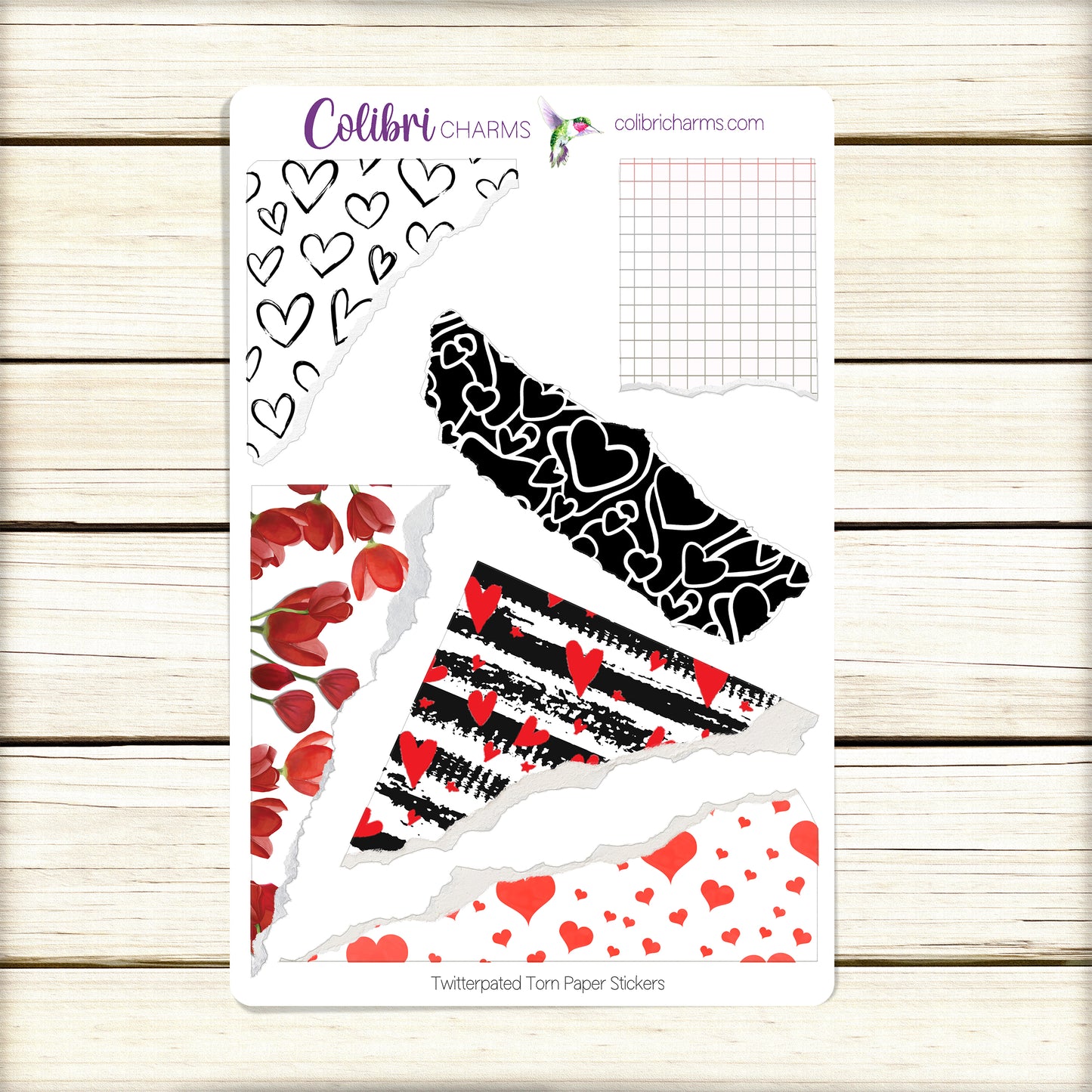 Twitterpated Torn Paper Stickers | Valentine Deco Planner Stickers | Distressed Ripped Paper