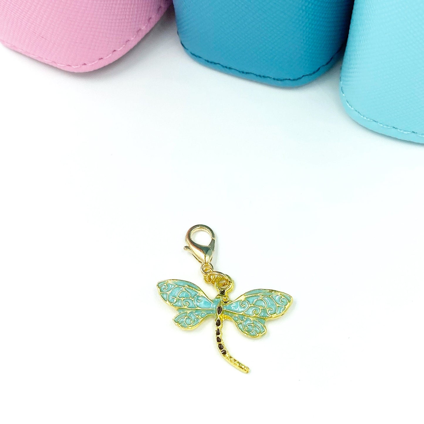 Aqua Dragonfly Charms | Enamel Dragonfly Bookmark | Orange Dragonfly Clip