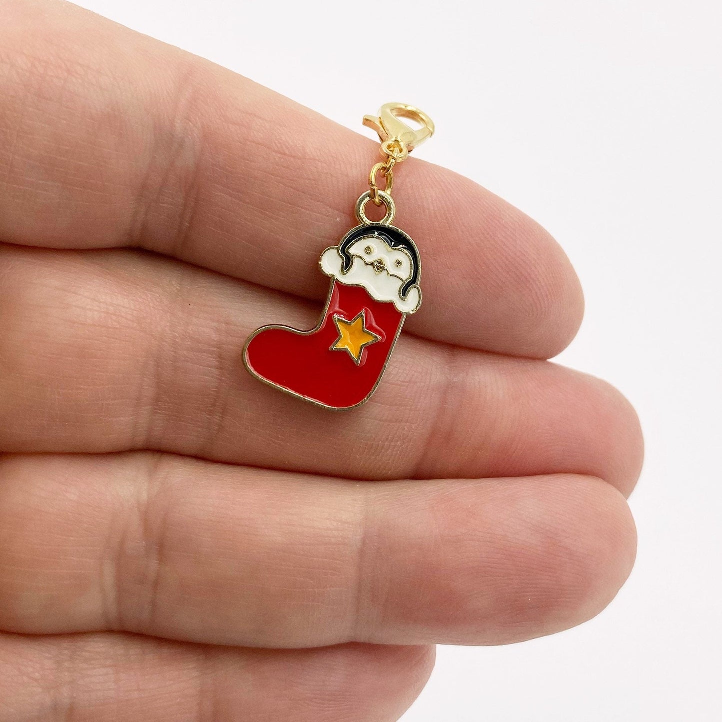 Stockings with Penguins Charms | Holiday Planner Clip | Christmas Stitch Marker | Winter Bookmark