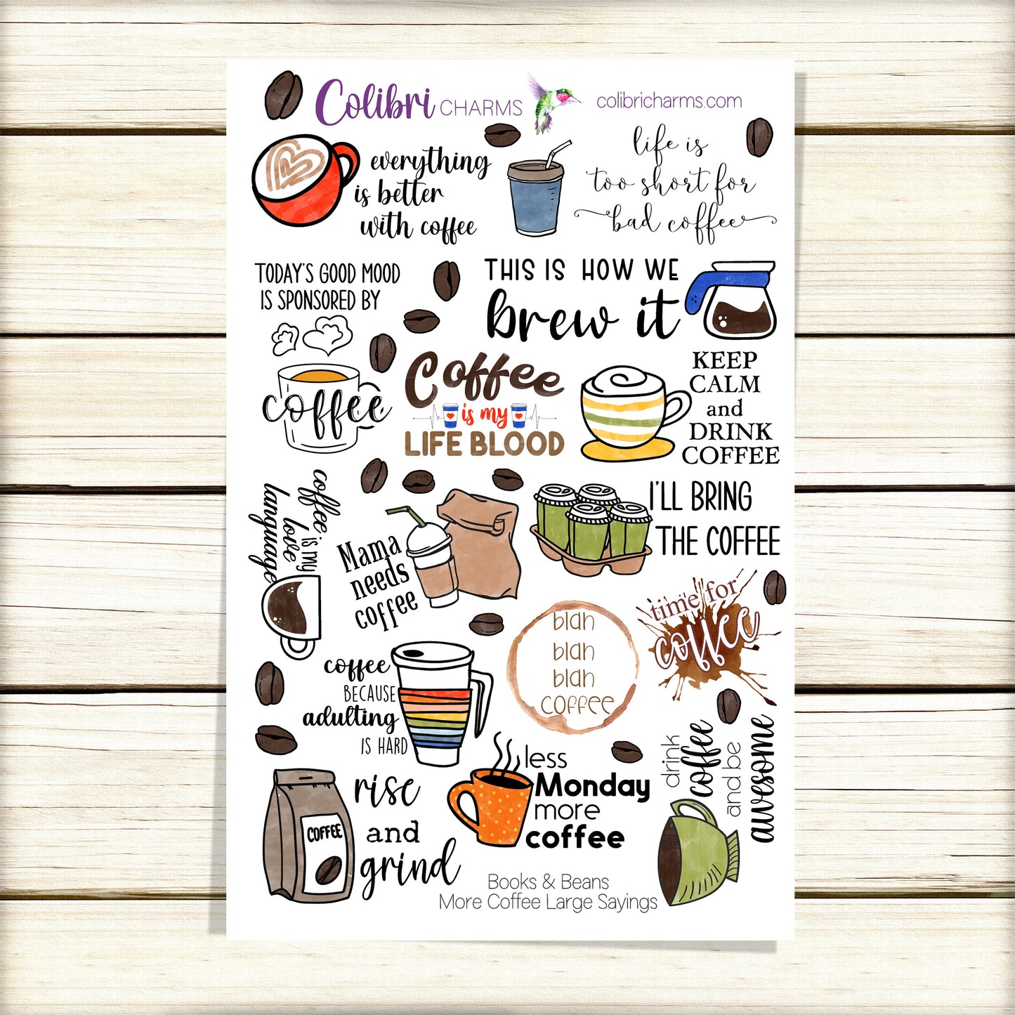 Coffee Lovers Planner Stickers | Tea Lover's Stickers | Coffee Drinker Planner Sticker Kit | Books & Beans Planner Stickers | Teacher Gift