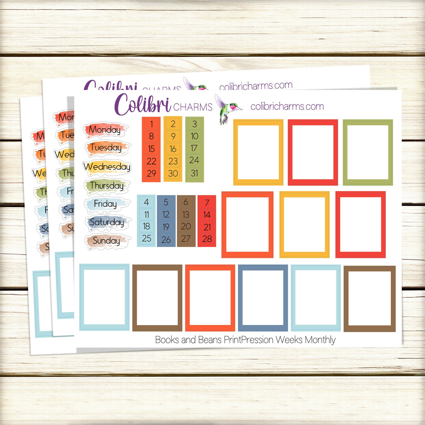 Books & Beans PrintPression Weeks Monthly Planner Stickers | Colorful Watercolor DOTW | Tiny Number Stickers | Date Dots