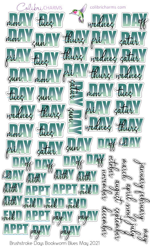 Bookworm Days of the Week Planner Stickers | Blues DOTW Stickers | Sunset Daily Stickers