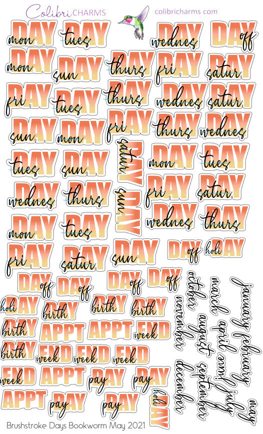 Bookworm Days of the Week Planner Stickers | Blues DOTW Stickers | Sunset Daily Stickers