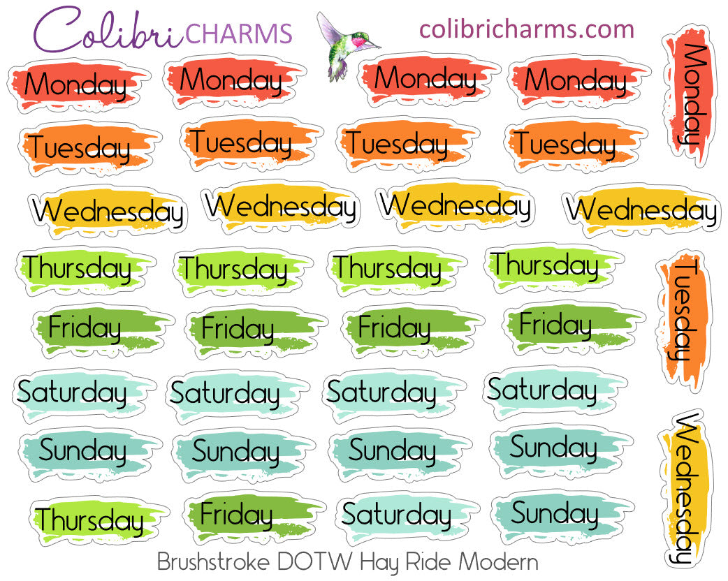 Hay Ride Brushstroke Days of the Week Planner Stickers | Watercolor DOTW Stickers | Number Stickers | Date Dots | Date Stickers