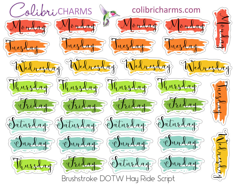 Hay Ride Brushstroke Days of the Week Planner Stickers | Watercolor DOTW Stickers | Number Stickers | Date Dots | Date Stickers