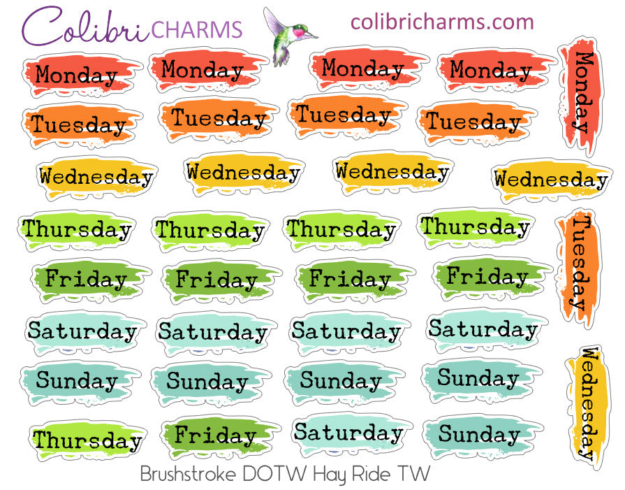 Hay Ride Brushstroke Days of the Week Planner Stickers | Watercolor DOTW Stickers | Number Stickers | Date Dots | Date Stickers