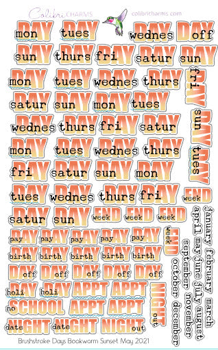 Bookworm Days of the Week Planner Stickers | Blues DOTW Stickers | Sunset Daily Stickers